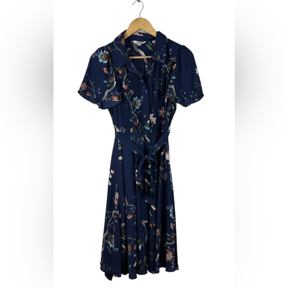 Nanette Lepore Womens Navy Blue Floral Midi Dress Size 10 New Chiffon Pleated